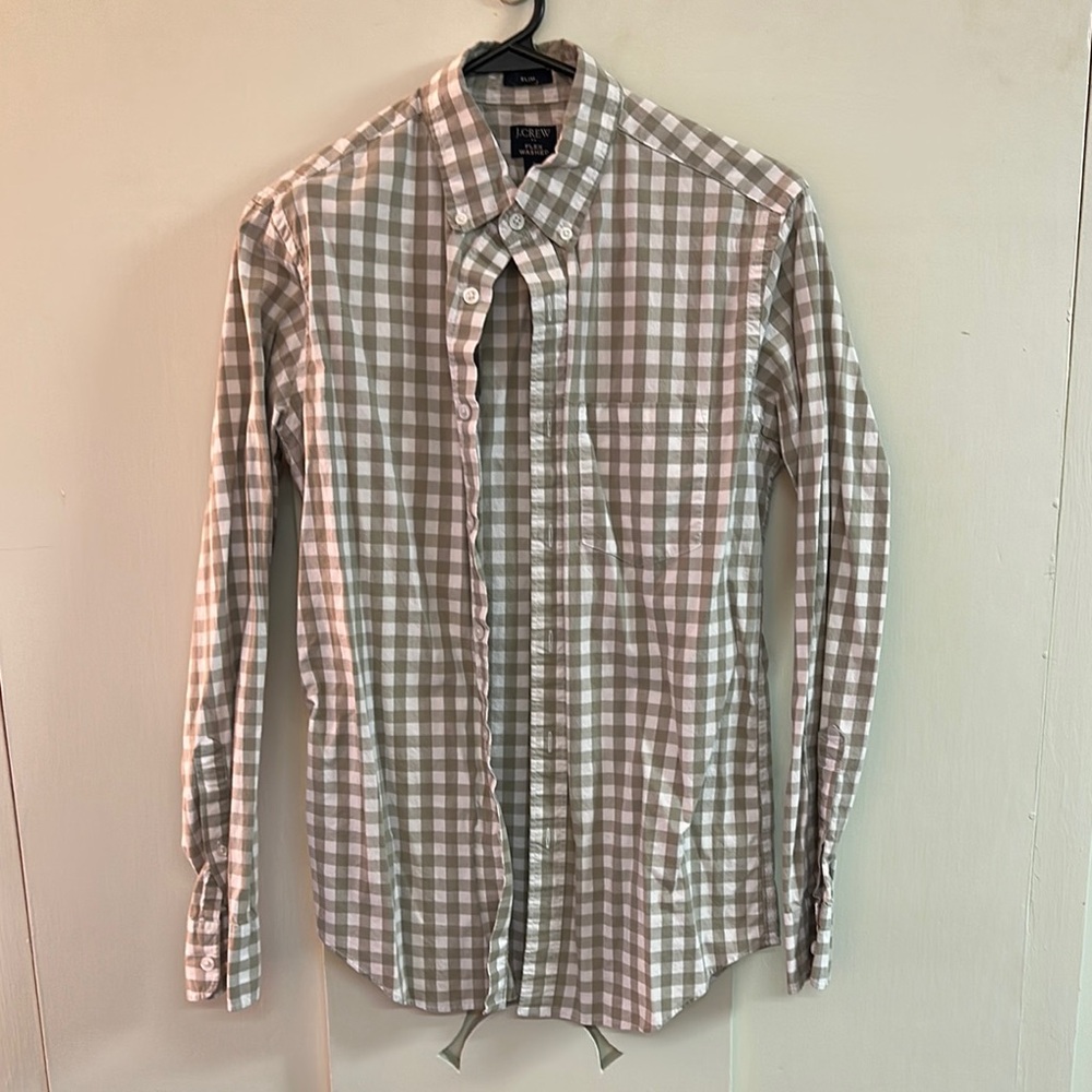 J. Crew Gray and White Casual Button Down Shirt